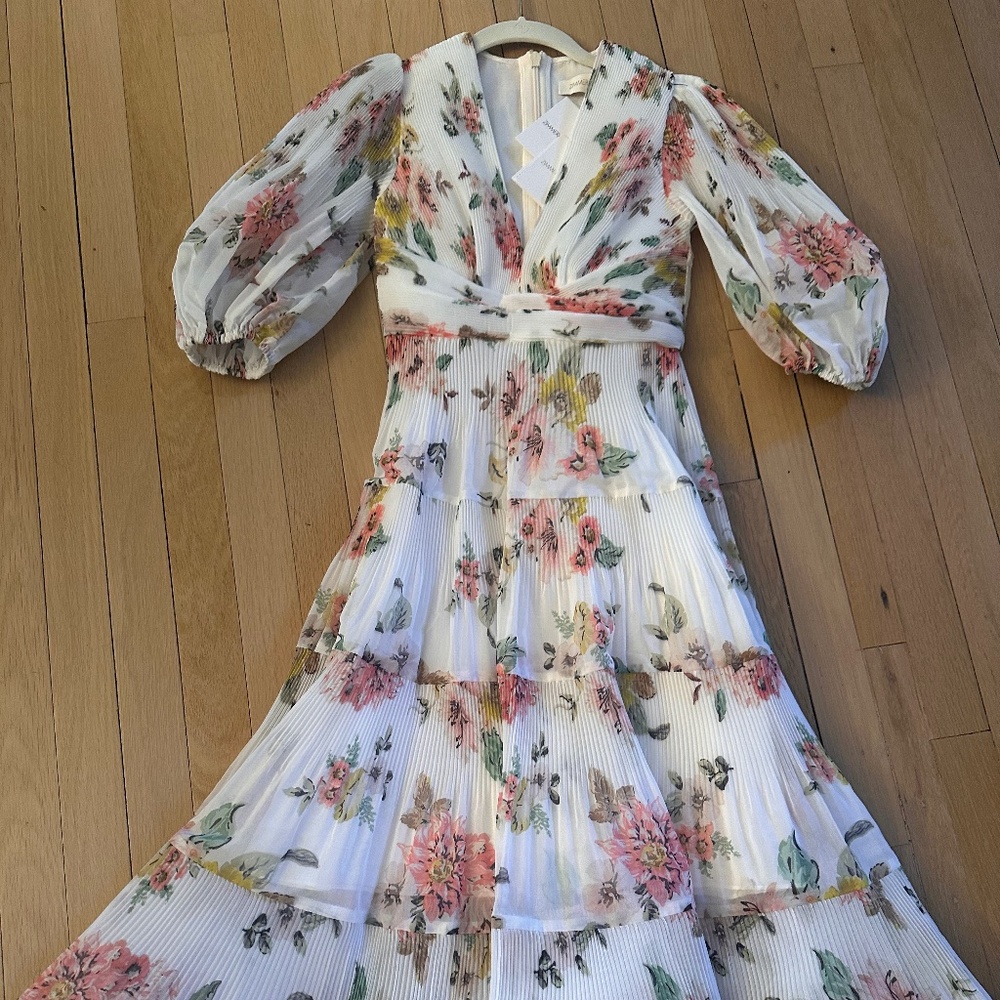 Zimmermann NWT Pleated Midi Dress color coral floral size OP us 2